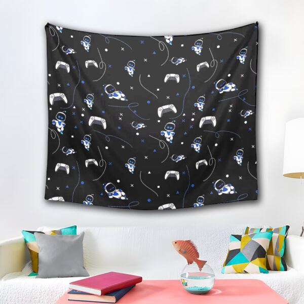 Astro Bot And Game Controllers Pattern Tapestry