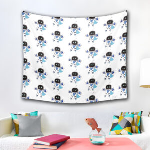 Astro Bot Cute Blue Robots Tapestry