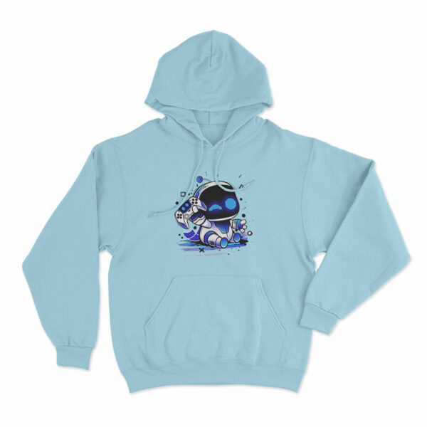 Astro Bot Holding Gaming Controller Hoodie Sky Blue 3xl