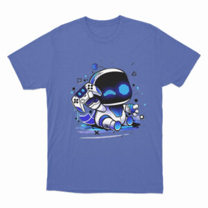 Astro Bot Holding Gaming Controller T Shirt Blue 3xl