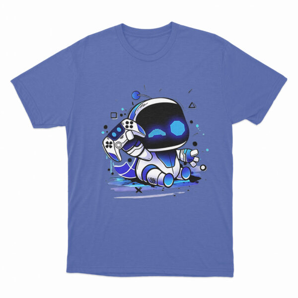 Astro Bot Holding Gaming Controller T Shirt Blue 3xl