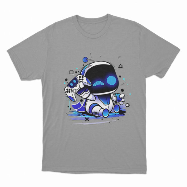 Astro Bot Holding Gaming Controller T Shirt Grey 3xl