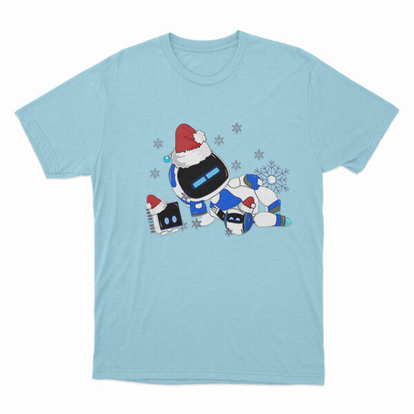 Astro Bot Wearing Santa Hats T Shirt Sky Blue 3xl